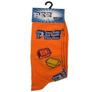 PEZ Candy Socks Mens Orange Crew Size 6-12 Fun Graphic Retro Pop Culture Novelty